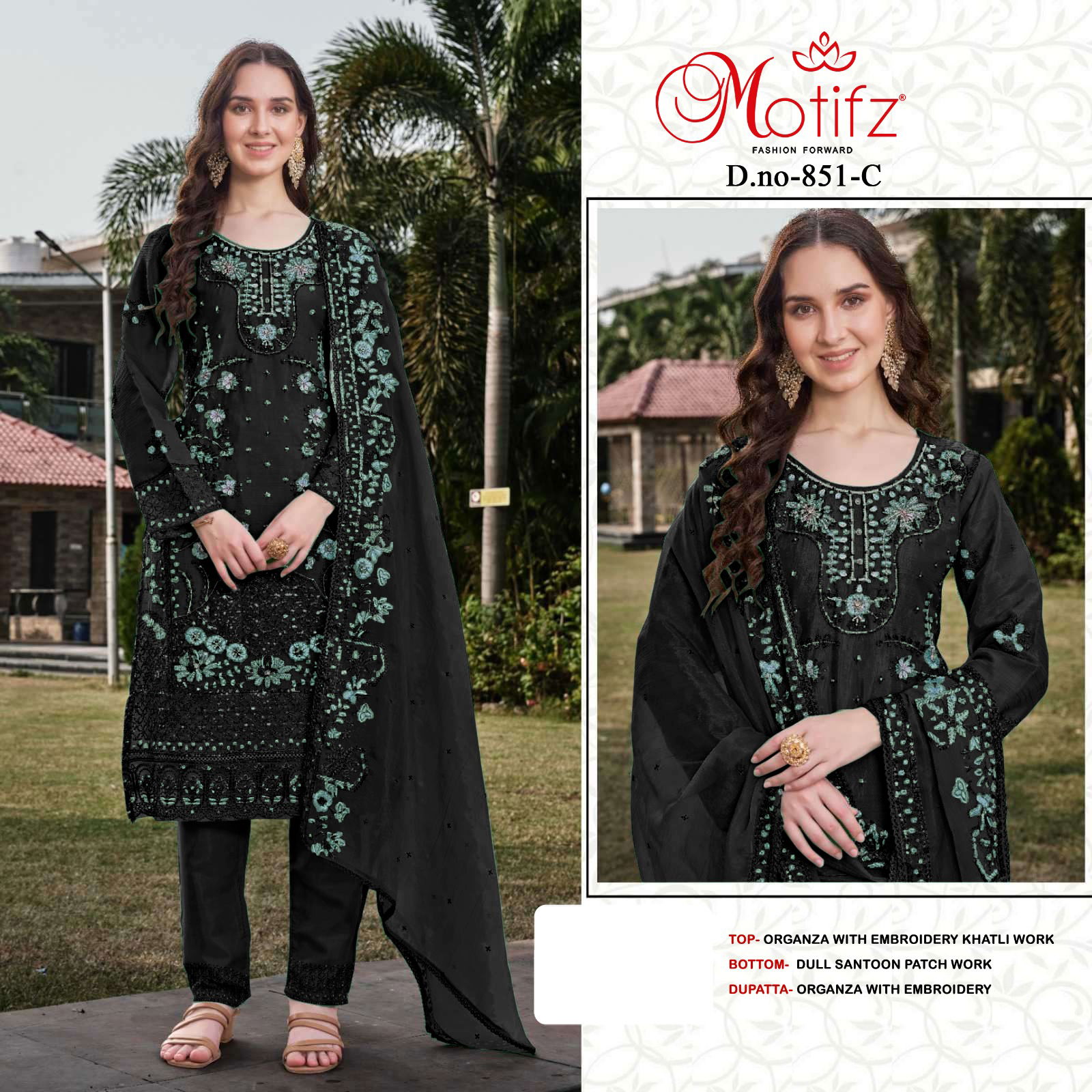 Motifz 851 A To D Organza Embroidery Pakistani Suits Suppliers In India